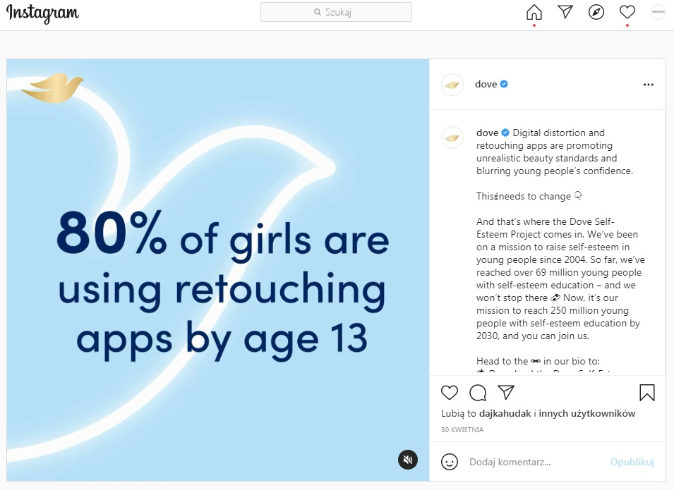 marketing internetowy przyklad dove instagram