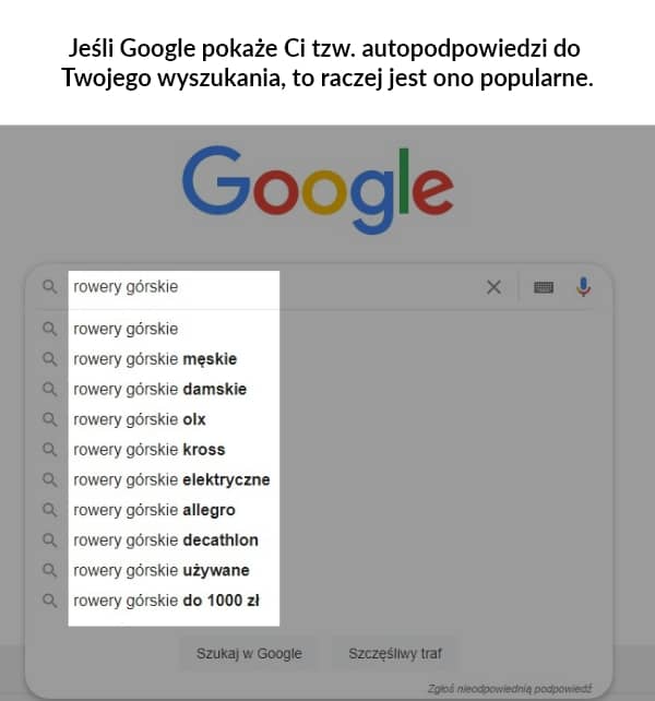 jak pisać bloga - autouzupełniania w Google